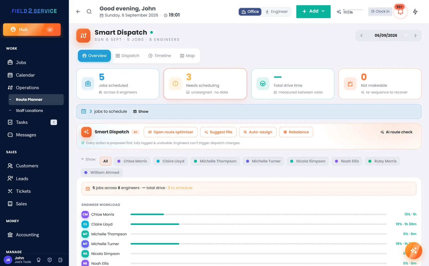 Field 2 Service scheduling and dispatch interface